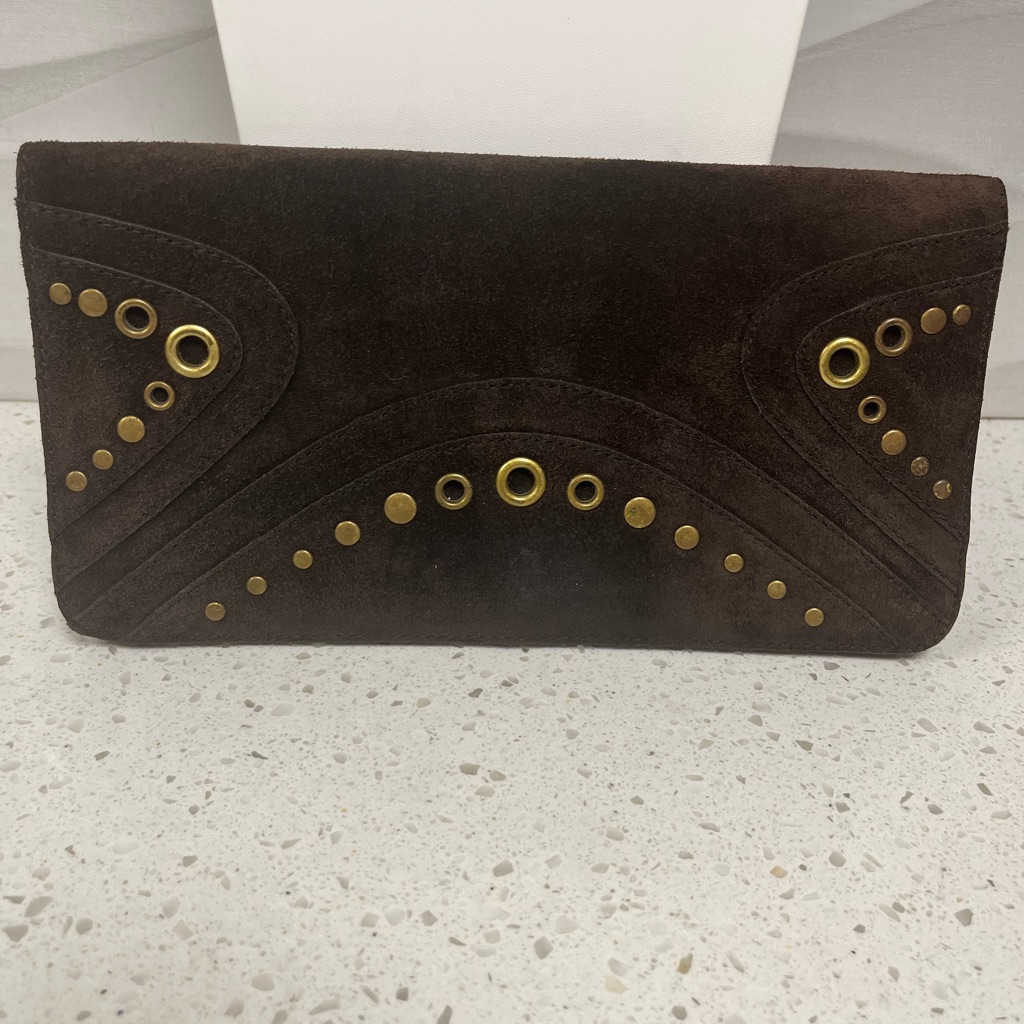 Deux Lux Brown Suede Clutch With Gold Accents
